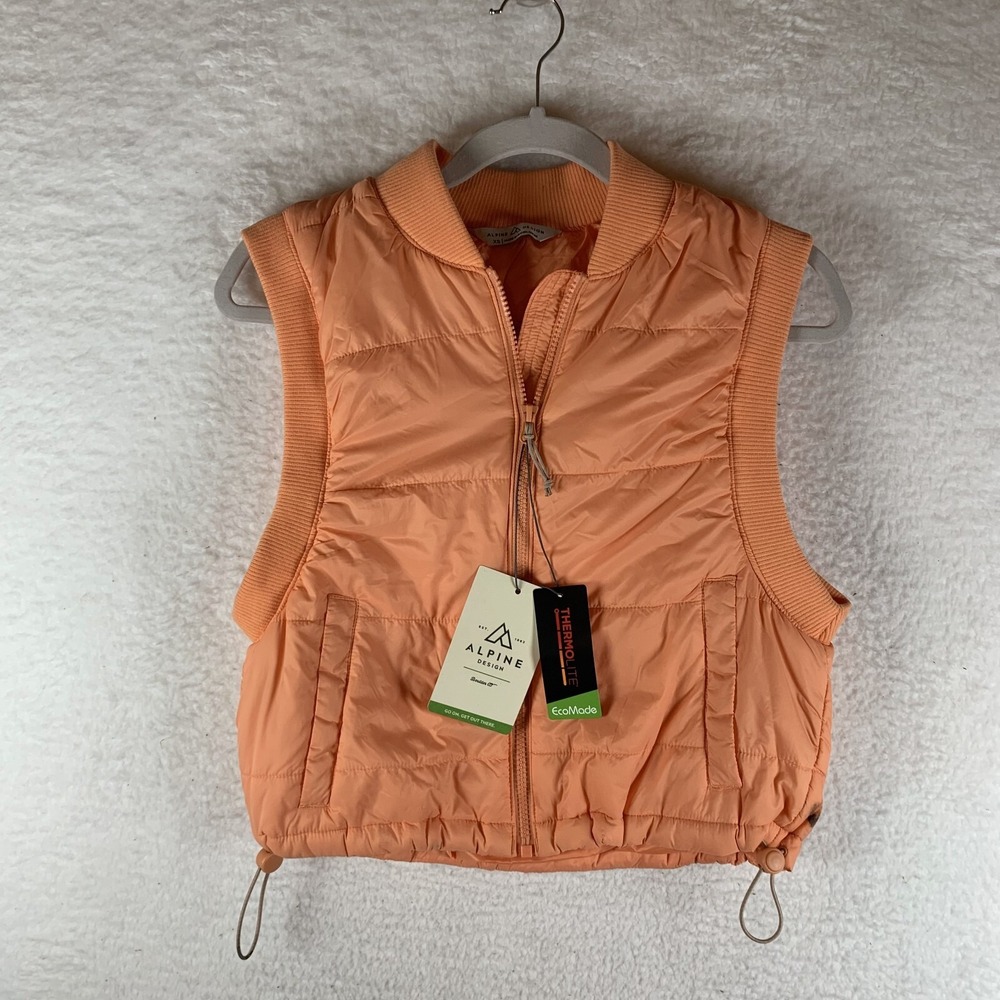 Alpine Design Puffer Vest Jacket Womens XS Orange Full Zip Shortie Quilted 7175